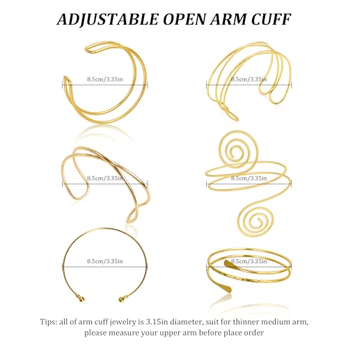 6 Piece Gold Arm Cuff Jewelry for Women, Minimalist Arm Cuff Bracelet, Open Adjustable Upper Arm Bangle Bracelet, Upper Arm Cuff Jewelry for Women, Trendy Adjustable Cuff Bracelet for Summer4