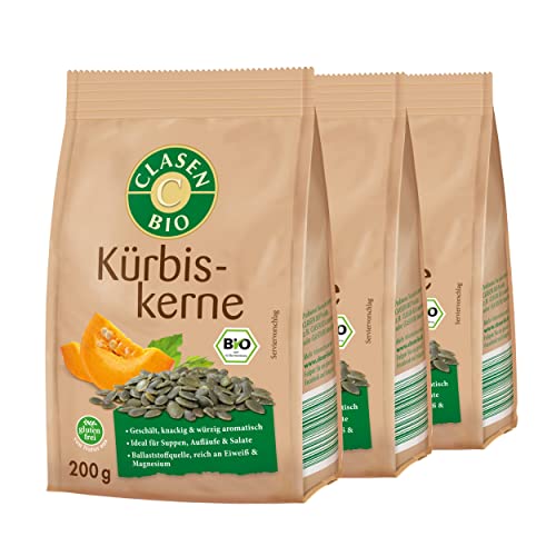 3x CLASEN BIO Kürbiskerne geschält, ideal als Snacks und zum Verfeinern - 200 g Cover