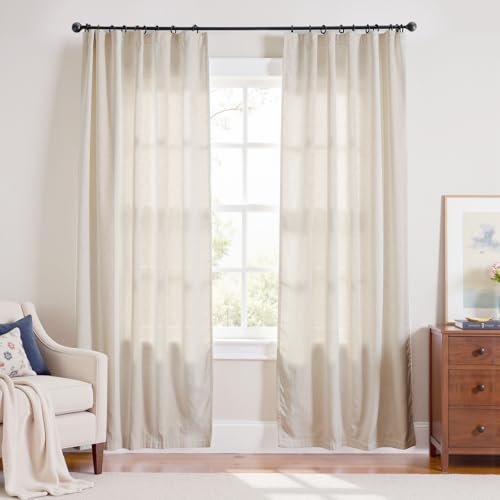 Image of jinchan Linen Curtains Light Filtering Back Tab 60x84 Inch 2 Panels Beige