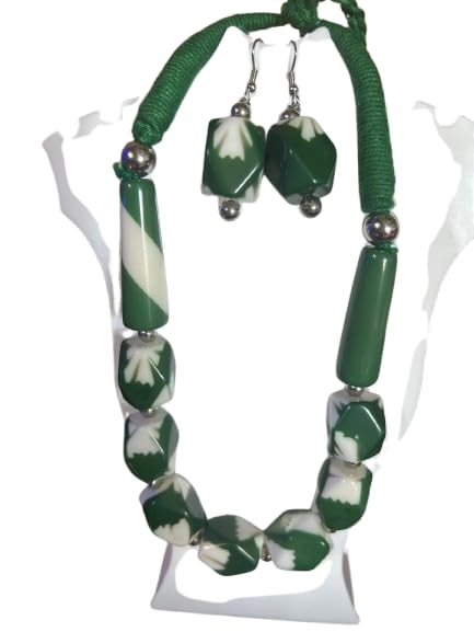 Image of Colour Beads Mala with Earrings.