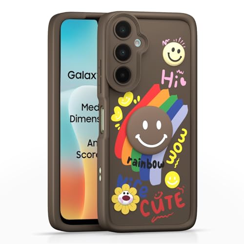 Image of Pikkme Back Cover for Samsung Galaxy M16 5G | Soft Silicone| Cute Rainbow Smile & 3D Cartoon Flower Design | Shockproof Raised Camera Protection Bumper Case (Brown)