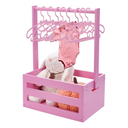 Image of UNICRAFTALE Wooden Baby Shower Crate Closet Pink Baby Storage Crate Hamper Shower Party Basket with Handle with 8pcs Kids' Hanger Wood Hamper Welcome Baby Gifts for New Parents