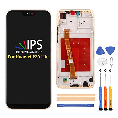 A-MIND Screen Replacement for Huawei P20 Lite ANE-LX1 ANE-LX3 /Huawei Nova 3e 5.84" Touch Screen Digitizer LCD Display With Frame Full Assembly Repair Kits,With Free Tools (Gold)
