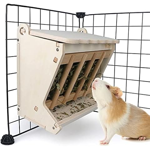 Pet Wooden Hay Feeder for Rabbits, Guinea Pigs, and Chinchillas, Alfalfa Timothy Hay Dispenser, Less Wasted Small Animals Hay Manger (Hanging Large) Cover