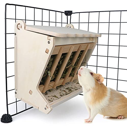 Pet Wooden Hay Feeder for Rabbits, Guinea Pigs, and Chinchillas - Alfalfa Timothy Dispenser, Less Wasted Small Animals Manger (Hanging Large) - image 6