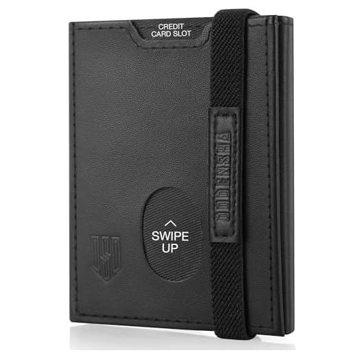 DODENSHA Carteras Hombre Pequeña Tarjetero Monedero Hombre Billeteras para Hombre RFID Cartera Cuero Hombre con Cremallera, 7 Ranuras para Tarjetas, 1 Ranuras para ID, Banda Elástica (Upgrade-Negro)