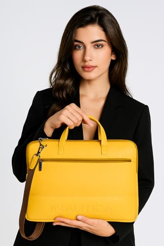 Image of Nautica Padded Laptop Sleeve Stylish Leatherette Bag | Waterproof Protective Cover with Handle & Detachable Sling Strap | Compact and Comfortable for Travelling | Suitable up to 15.6 Inch Laptop