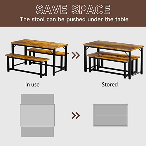 Hicomony Dining Table Set, Kitchen Table And Chairs For 4, Modern Wood Bench Dining Room Table Set Kitchen Table Set With Two Benches & Metal Frame For Restaurant (Industrial Brown) #TOP4