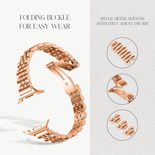 Slim Metal Bands for Samsung Galaxy Watch 8 Band 40mm 44mm/8 Classic 46mm,Stylish Stainless Steel Strap Replacement WristBands for Samsung Watch 8 Band 40 44 mm for Women,04-Rose Gold by MYAPULUA - Used condition - Image 3