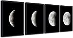 Wieco Art Modern 4 Piece Giclee Canvas Prints Stretched and Framed Moon Artwork Abstract Space Black and White Pictures Paintings on Canvas Wall Art for Home Office Decorations Wall Decor
