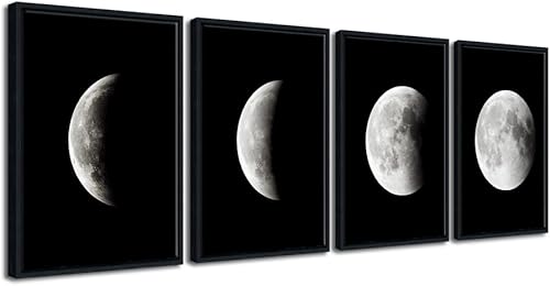 Wieco Art Arte de pared enmarcado moderno Giclée, impresiones artísticas abstractas del espacio blanco y negro a fotos pinturas sobre lienzo, arte