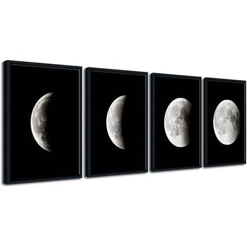 Wieco Art Framed Wall Art Modern Giclee Canvas Prints Artwork Abstract Space Black and White Pictures to Photo Paintings on Canvas Wall Art for Home Office Decorations Wall Decor