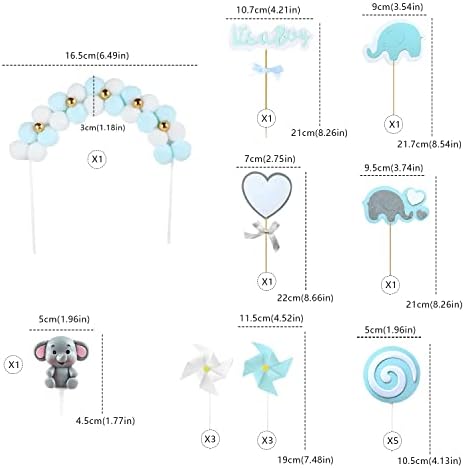 MAX COOK 17pcs Baby Shower Cake Decorations Elephant Cake Topper Baby Shower Cake Toppers Boy for Elephant Theme It's a Boy Little Peanut Baby Shower Birthday Party Supplies