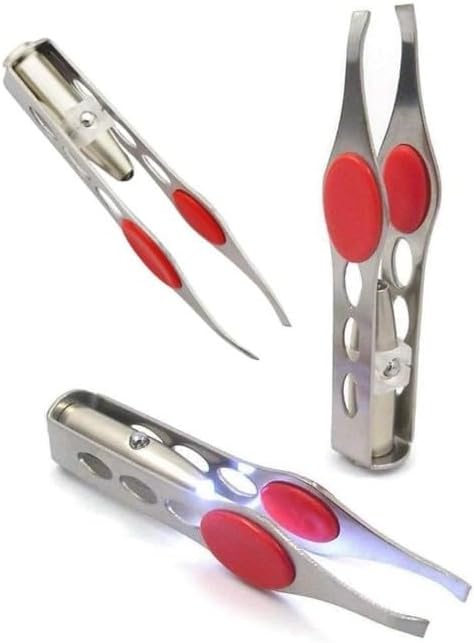 Pinças prateadas Sluswallow com luz LED para remoção de pelos, pacote com 2