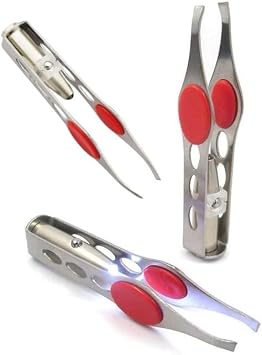 2 Pcs Silver Tweezer With LED Light for Hair Removal Makeup Tool Eyebrow Eyelash Tweezers for Women Facial Hair, Lash Trimmer,Hair Ingrown for Tweezer,Womens Hair Removal Tweezers