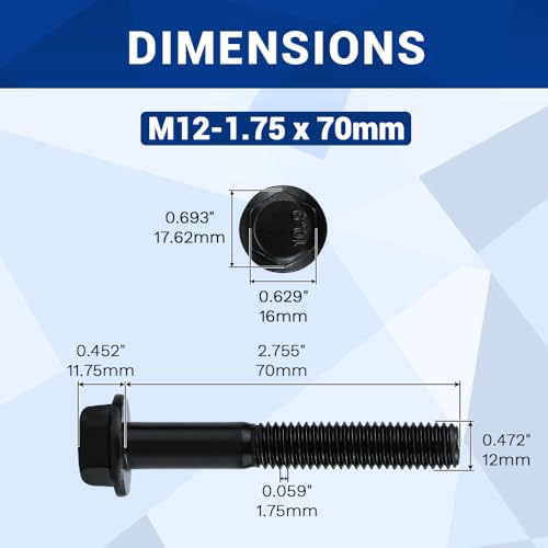 Image of 4-Sets M12-1.75 x 70mm Grade 10.9 Flange Hex Bolts + Flange Nut + Flat Washer + Lock Washer Combo Pack, Black Oxide, for Automotive & Machinery