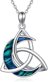 Celtic Moon Necklace 925 Sterling Silver Celtic Trinity Knot Pendant Necklace Crescent Moon Goddess Necklace Jewellery Celtic Gifts for Women Men Girls