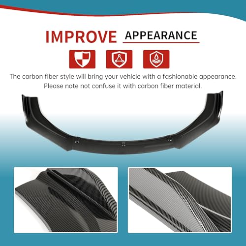 Kojem 3Pcs Front Bumper Lip Compatible with 2016-2021 Honda Civic 10th 4DR Sedan Under Chin Spoiler Plastic (Carbon Fiber Style) by Kojem - Image 5