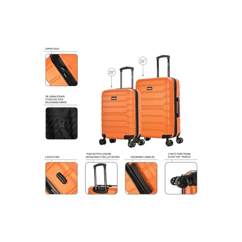 InUSA Trend 2-Piece Hardside Spinner Luggage Set, TSA Checkpoint Friendly, Orange (IUTRE0SM-ORA)3