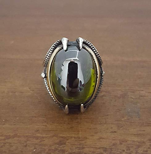 Beautiful Handcrafted 925K Sterling Silver Mens Ring With Cz Peridot Color Rp1033 #TOP2