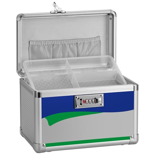Image of Medicine Storage Box with Code, Empty First Aid Box with Size 10 * 6 * 6.7 inch, Safe Medication Storage Organizer for Home, Outdoor, Dorm- Silver