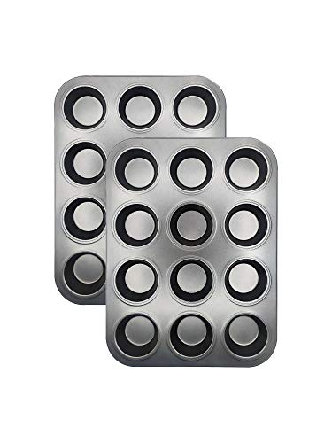 EUROXANTY Moldes de horno para 12 Magdalenas y Muffins | Acero al Carbono con Recubrimiento Antiadherente | Fácil limpieza (12 redondo x2)