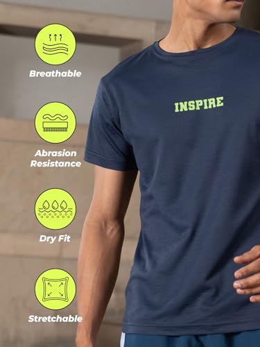 Image of FitMonkey Sports Crew Neck Stretchable Dry Fit T Shirt | Regular Fit Textured T Shirt for Men |Sport T Shirt for Men | Quick Dry Technology with Moisture Control |Breathable & Lightweight