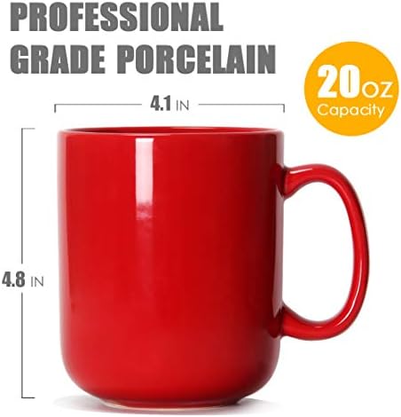 20 OZ Large Coffee Mug, Smilatte M016 Plain Ceramic Boss Big Tea Cup with Handle for Dad Men, Red