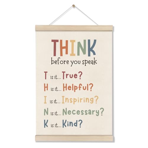 Image of Growth Mindset Poster Hanger Frame, Think Before You Speak Sign 16x12 Inch, Educatonal Posters, School Counselor Office Decor, Boho Classroom Decor, Inspirational Canvas Prints for Classroom