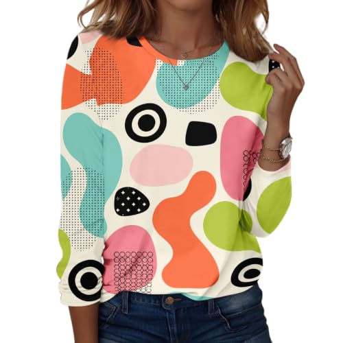 NAMTYQX Long Sleeve Womens Tops, Fall Tops for Women,37-Multicolor L