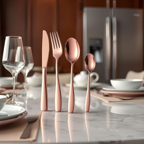 Image of 24 Pcs Rosegold Mirror Polish Stainless Steel Cutlery Set for Dining Table with Spoons and Forks Set + Butterknives - The Perfect Tableware /Flatware
