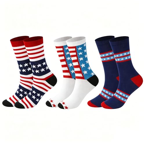 YOYOU American Flag Socks for Men Women 4th of july Usa Stars Stripes Socks Red White Blue Stars Stripes Crew Sock for Adults 3 Pairs