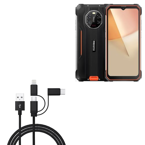 BoxWave Cable Compatible with Blackview BL8800 - AllCharge 3-in-1 Cable - Jet Black