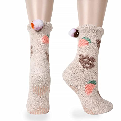 Fuzzy Socks For Women Cute Fluffy Thick Warm Winter Slipper Socks Girls Kawaii Funny Animal Bear Cozy Cabin Socks Plush Fleece Sleeping Socks Microfiber Soft Comfy Thermal Socks Christmas Gifts #TOP1