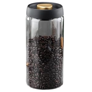 LOEZ Coffee Bean Storage Container Airtight, Lid Sealed with Press-Down Vacuum, Borosilicate Glass Coffee Canister, Food Storage, Coffee Bar for Ground Coffee, Tea, Beans, Spices (Transparent 60.9oz)