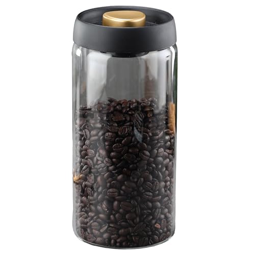 LOEZ Coffee Bean Storage Container Airtight, Lid Sealed with Press-Down Vacuum, Borosilicate Glass Coffee Canister, Food Storage, Coffee Bar for Ground Coffee, Tea, Beans, Spices (Transparent 60.9oz)