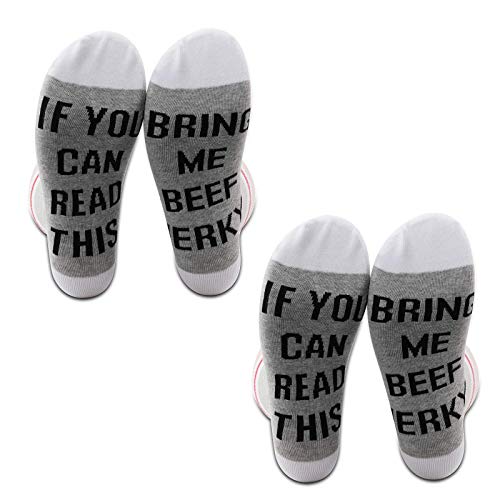 PXTIDY Beef Jerky Socks Beef Jerky Gift If You Can Read This Bring Me Beef Jerky Crew Socks Beef Lovers Socks Glutton Gift Funny Humorous Crew Socks(Beef Jerky)