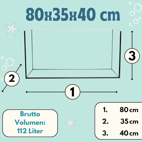Aquarium Becken Rechteckig Glas Aquariumbecken Salzwasseraquarium Glasbecken Glasaquarium 112 L Aufzuchtbecken 80x35x40 cm 80