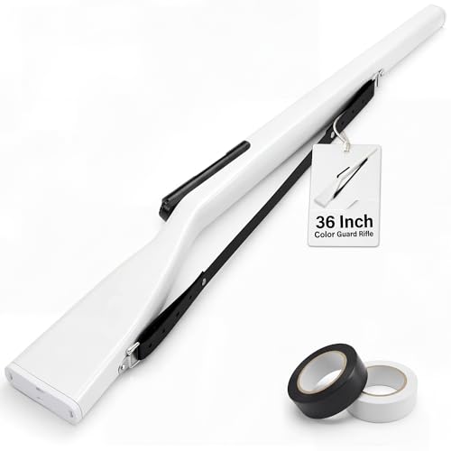 36inch Color Guard Rifle Wooden Drill Rifle with Glossy Finish Leather Strap Foam Padded Ends 2 lbs Balanced Practice for Marching Band Winter Guard Includes 2 Rolls of Tape Black (1 Pack)