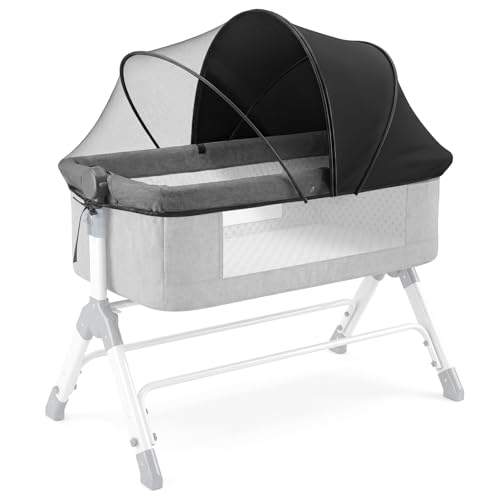Universal Mosquitera Cuna Bebe, Red Antimosquitos Bebe para Cuna Colecho, Mosquitera Cuna Ajustable y Cubierta Oscurecedora, Dosel de Malla Transpirable con Cremallera de Doble Sentido, Negro