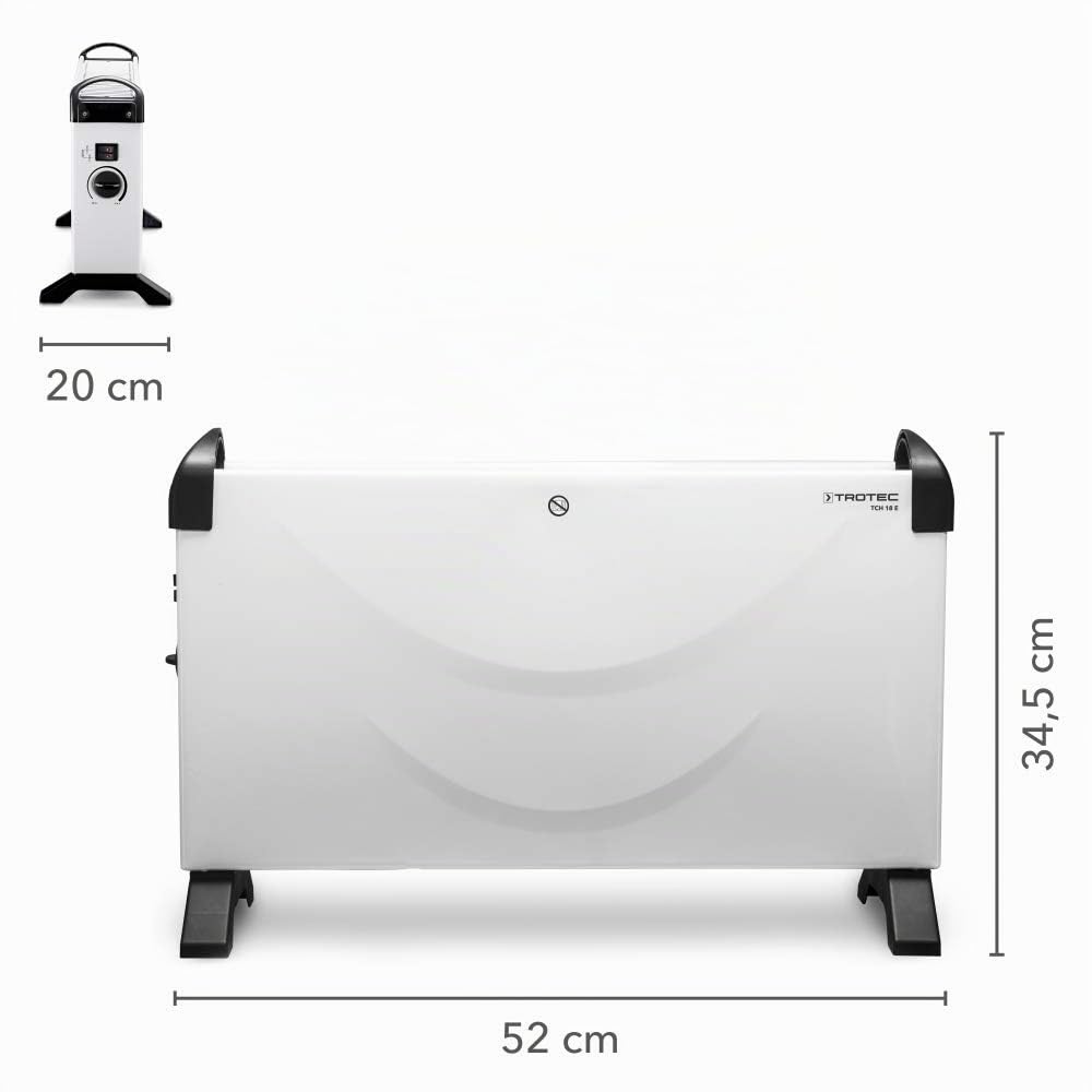 TROTEC Convecteur électrique TCH 18 E – Radiateur 2000 W, 3 niveaux (750/1250/2000 W), thermostat réglable, fonction anti-gel, silencieux, chauffage d’appoint portable, chauffage electrique