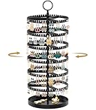 MODOWEY 6 Tier Rotating Earring Holder Organizer Display Tree with Metal Tray, Adjustable Plastic Stand with 342 Slots for Stud Hoop Hanger, Large Capacity Storage Rack for Women Space Saving, Black