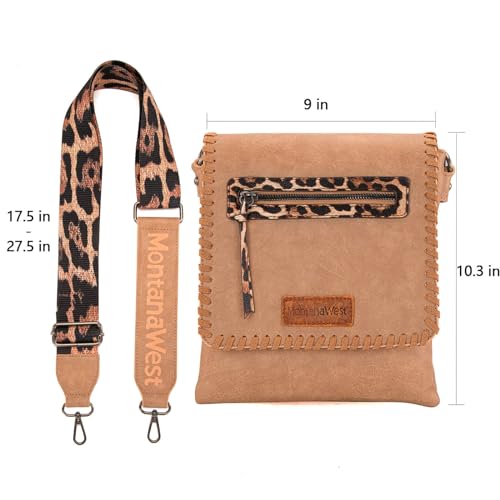 Image of Montana West Crossbody Bags for Women with Dual Compartments Western Cross Body Purse with Leopard Print Guitar Strap