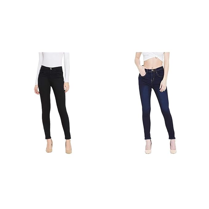 Women's Denim Stretchable Slim Fit High Waist Jeans (1393N_BLK_32_Black_32) Women's Denim Stretchable Slim Fit High Waist Jeans (1393N_BSC_32_Basic_Blue_32) Combo
