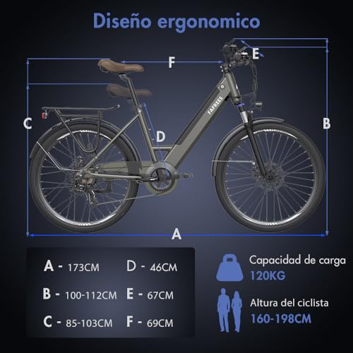 Miniatura 8 de Fafrees F26 Pro Bicicleta Eléctrica, 250w 26 Mujer Bici Eléctrica Urbana, 14.5ah 522wh Batería, Soporta App Móvil, Alcance 90-110km Verde