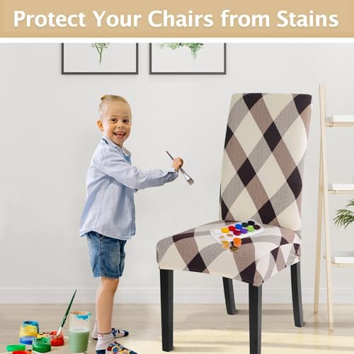 Image of SearchI Dining Room Chair Covers Slipcovers Set of 6,Spandex Super Fit Stretch Removable Washable Kitchen Parsons Chair Covers Protector for Dining Room,Hotel,Ceremony (Lattice)