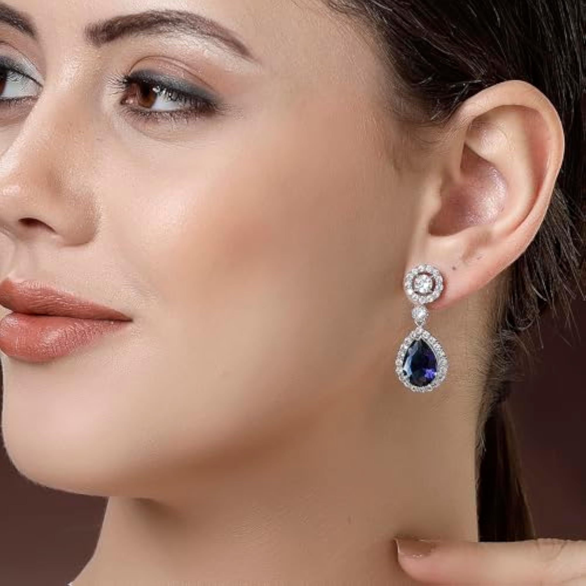 Rhodium-Plated American Diamond Teardrop Earrings