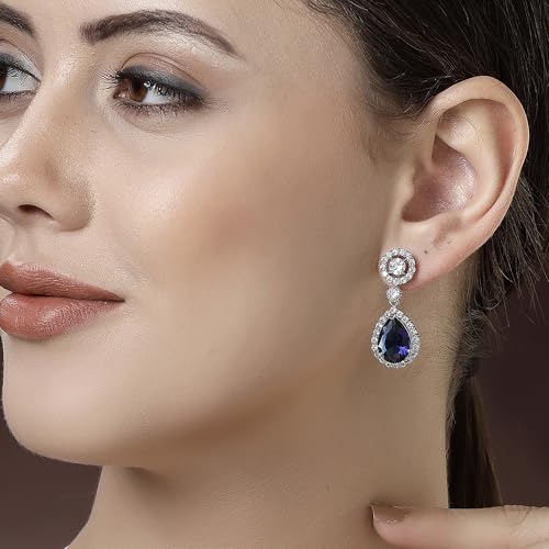 Image of Zeneme Fashion Rhodium Plated Brass Silver Toned Fancy Tear Drop Dangle Earring For Women and Gifts For Girls
