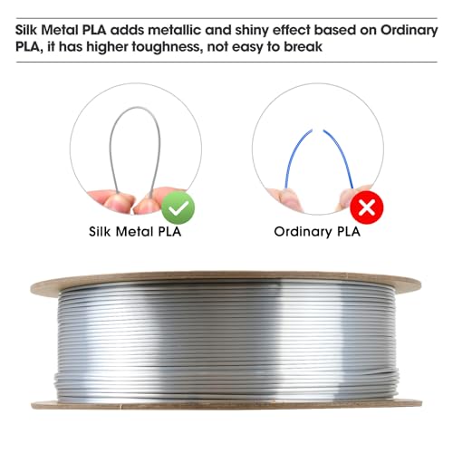 Image of eSUN Silk Metal PLA Filament 1.75mm, Silky Metallic 3D Printer Filament PLA, Dimensional Accuracy + /- 0.05mm, 1KG Spool (2.2 LBS) 3D Printing Filament for 3D Printers, Silk Silver