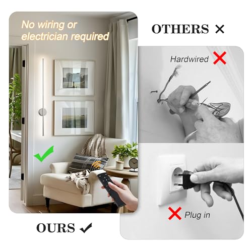 Image of Battery Operated Modern Wall Sconces, Dimmable Wireless Wall Light Set of Two with Remote Control, 3 Color Temperatures, Rechargeable LED Wall Sconce for Bedroom, Living Room,Hallway, 39.3 Inch Nickel